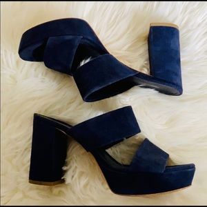 Mansur Gavriel Navy Blue Suede Platforms - 36
